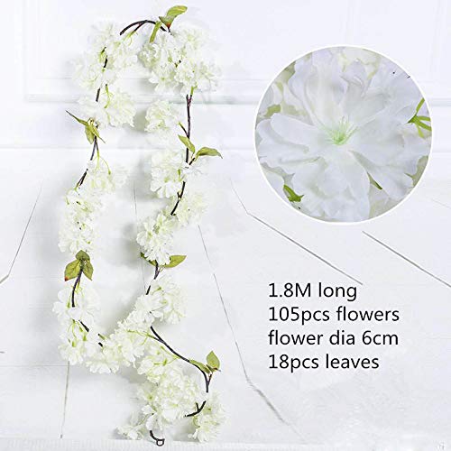 Brown leaf® 200cm Long Sakura Cherry Rattan Wedding Arch Decoration Vine Silk Artificial Flowers Garland String Wall Hanging Home Party Decor Silk Ivy Wall Wall Rattan Plants Leaves(White) - Image 2