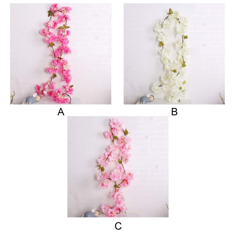 Brown leaf® 200cm Long Sakura Cherry Rattan Wedding Arch Decoration Vine Silk Artificial Flowers Garland String Wall Hanging Home Party Decor Silk Ivy Wall Wall Rattan Plants Leaves(White) - Image 4