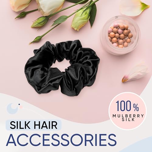 Blissy Silk Scrunchies (3 Pack) - 100% Pure Mulberry Silk - 22 Momme 6A High-Grade Fibers Scrunchie for Straight & Curly Hair (Black/Gold/Pink, Regular) - Image 5