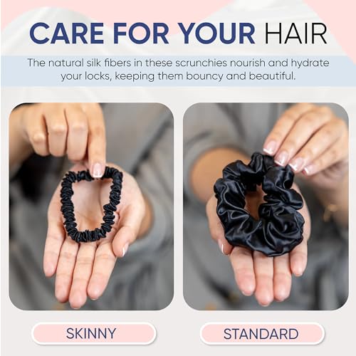 Blissy Silk Scrunchies (3 Pack) - 100% Pure Mulberry Silk - 22 Momme 6A High-Grade Fibers Scrunchie for Straight & Curly Hair (Black/Gold/Pink, Regular) - Image 4