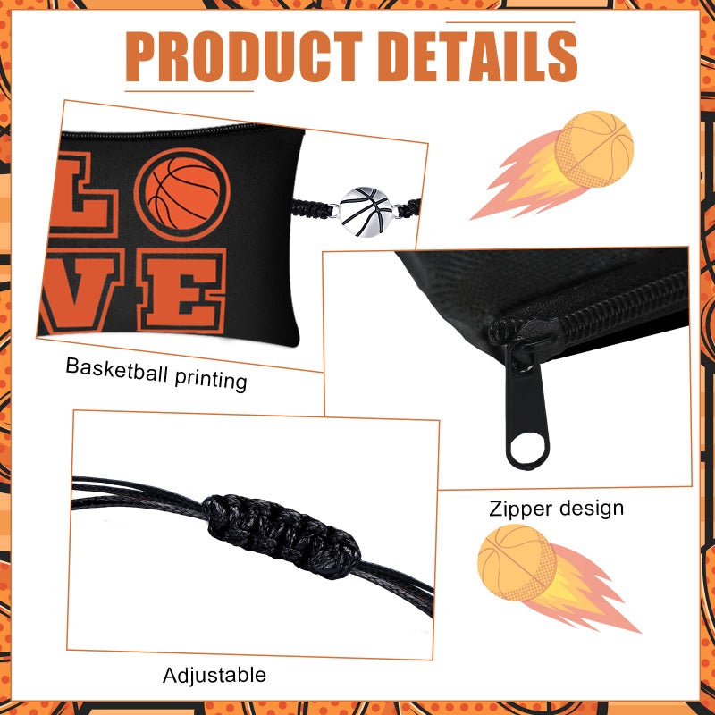 Kajaia 24 Pcs Basketball Makeup Bag and Bracelet Gifts Set for Women Portable Bag with Zippers Charms Cord Braided Party Favors Gifts for Basketball Team Stuff(Black) - Image 3