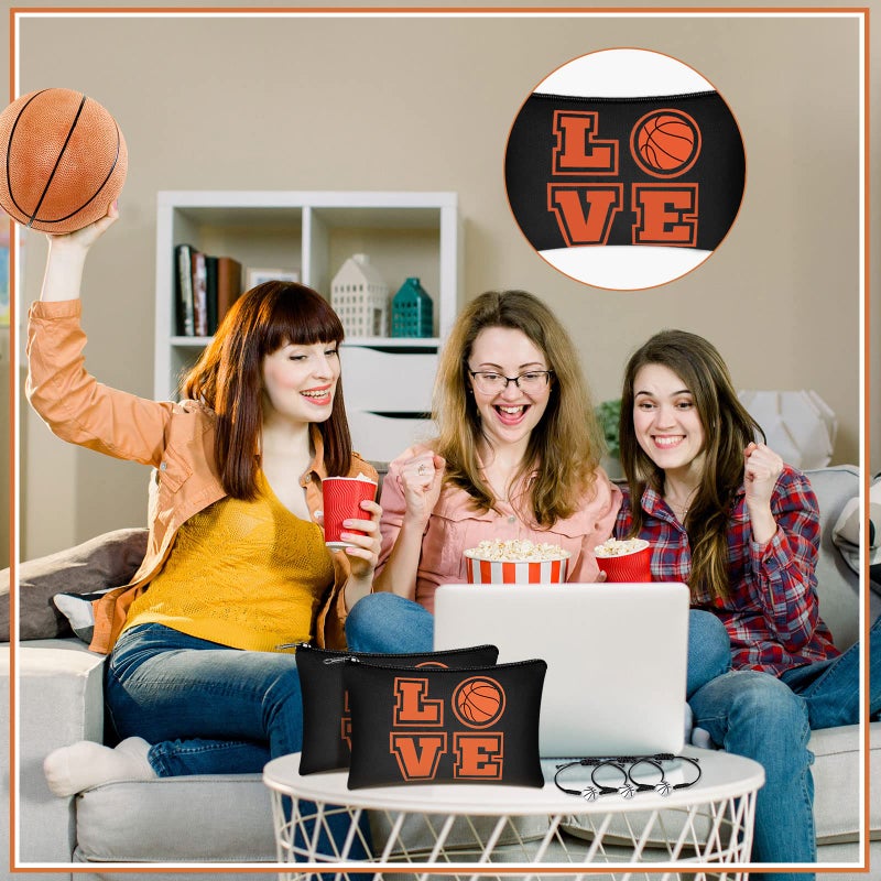 Kajaia 24 Pcs Basketball Makeup Bag and Bracelet Gifts Set for Women Portable Bag with Zippers Charms Cord Braided Party Favors Gifts for Basketball Team Stuff(Black) - Image 4