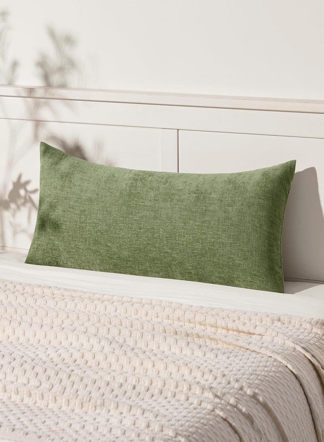 MIULEE Pack of 1 Couch Throw Pillow Covers 14x36 Inch Spring Soft Sage Green Chenille Pillow Covers for Sofa Living Room Solid Dyed Pillow Cases - Image 1