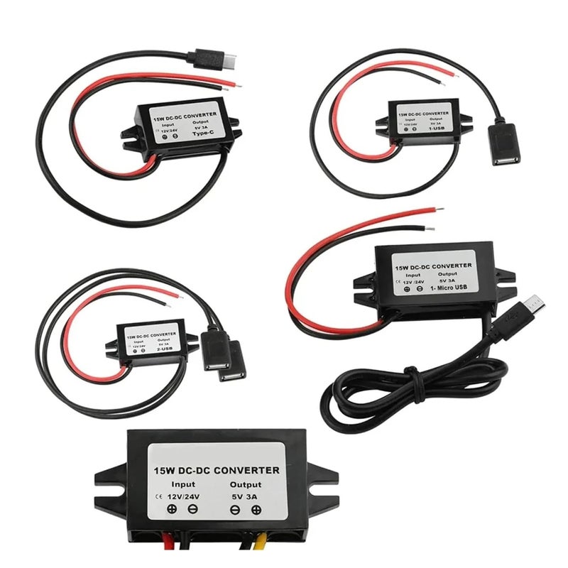 12V 24V To 5V 3A Waterproof Buck Converter Dual USB Type C Car Power Adapter Open Wire - Image 4