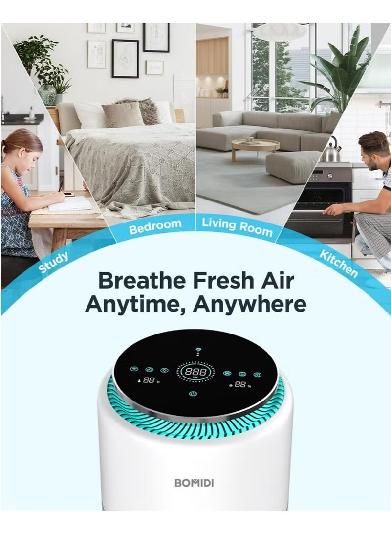 BOMIDI Air Purifier – Home Air Cleaner for Allergies, Pets, Dust, Mold, Smoke, Odor Eliminator, H13 True HEPA Filter, PM2.5 Sensor, WiFi Smart Control, Sleep Mode, Child Lock, 360° Air Circulation, Quiet Operation, AP01 - Image 3