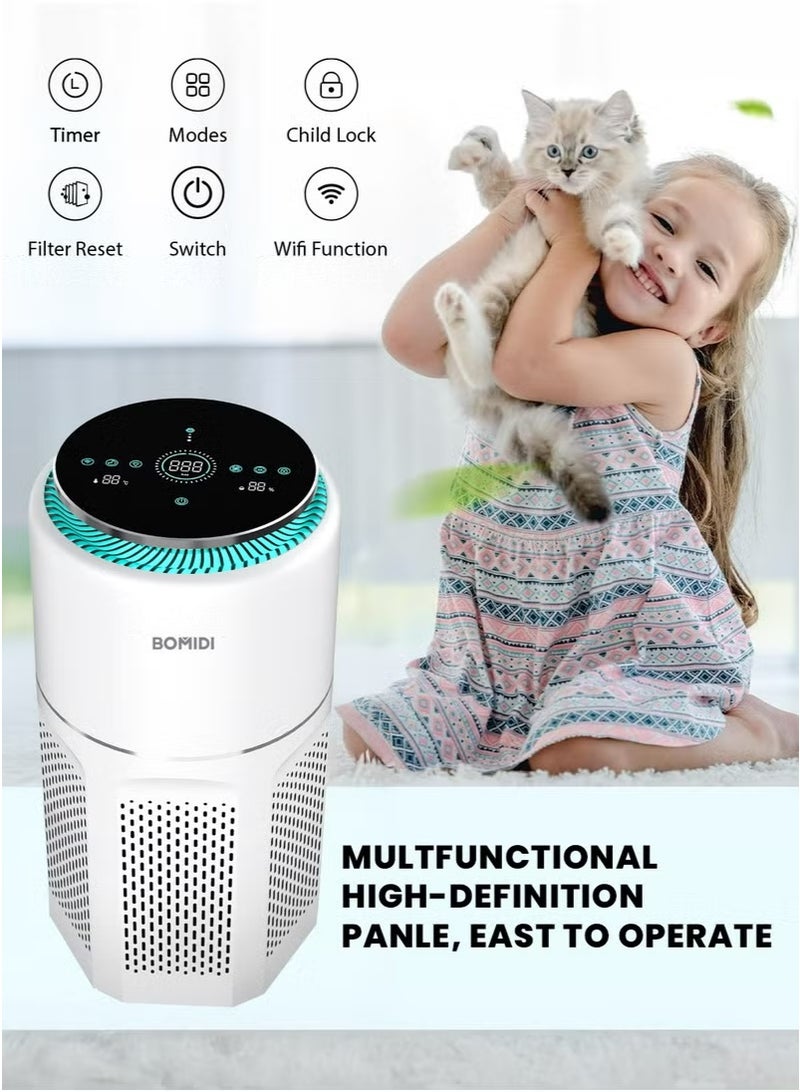 BOMIDI Air Purifier – Home Air Cleaner for Allergies, Pets, Dust, Mold, Smoke, Odor Eliminator, H13 True HEPA Filter, PM2.5 Sensor, WiFi Smart Control, Sleep Mode, Child Lock, 360° Air Circulation, Quiet Operation, AP01 - Image 2
