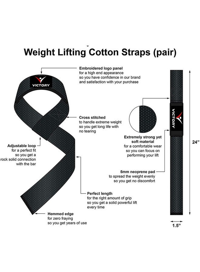Victory Wrist Support Straps For Weight-Lifting Gym Powerlifting Support For Fitness Workouts For Men And Women Cotton Lifting Straps With Silicone Anti-Slip Weaving Tape-Black,Free Size - Image 3