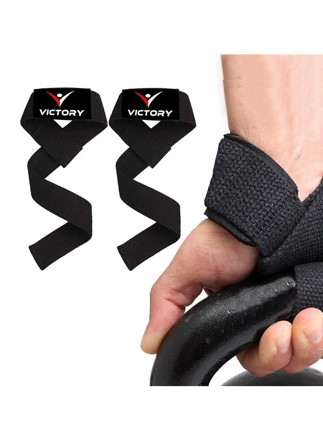 Victory Wrist Support Straps For Weight-Lifting Gym Powerlifting Support For Fitness Workouts For Men And Women Cotton Lifting Straps With Silicone Anti-Slip Weaving Tape-Black,Free Size - Image 1