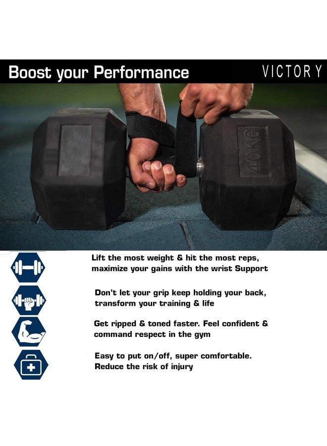 Victory Wrist Support Straps For Weight-Lifting Gym Powerlifting Support For Fitness Workouts For Men And Women Cotton Lifting Straps With Silicone Anti-Slip Weaving Tape-Black,Free Size - Image 4