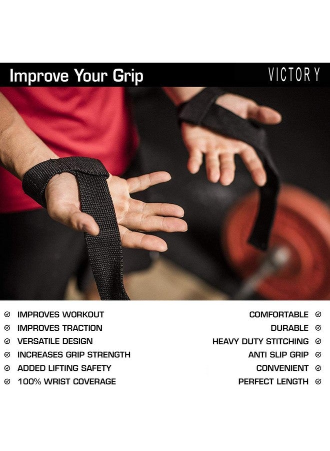 Victory Wrist Support Straps For Weight-Lifting Gym Powerlifting Support For Fitness Workouts For Men And Women Cotton Lifting Straps With Silicone Anti-Slip Weaving Tape-Black,Free Size - Image 2