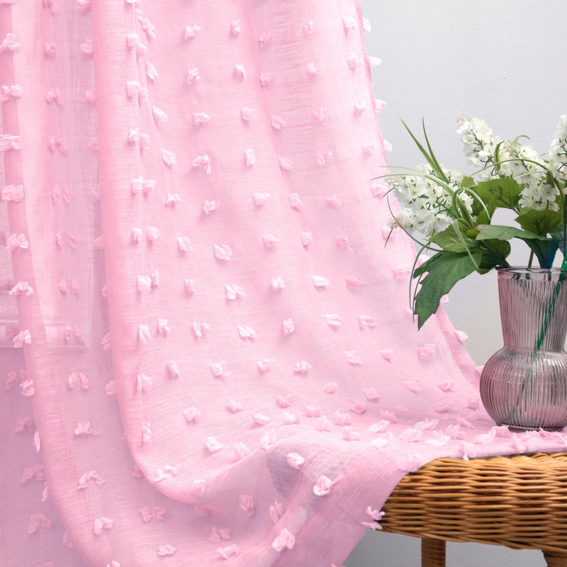 KOUFALL Light Pink Cute Curtains for Bedroom Girls RoomBow Sheer Pom Pom Teen Girl Room DecorBaby Pink Girly Coquette Curtains for Nursery Girl Kids 2 Panels 84 Inches Long