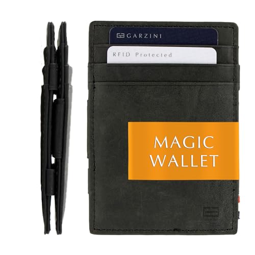 GARZINI محفظة غارزيني السحرية للرجال، محفظة بسيطة مع حامل بطاقات RFID، محفظة جلدية لـ 10 بطاقات، أسود مصقول - Image 1