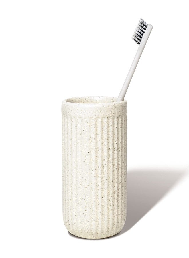 ABBI NIMO Beige Speckled Ceramic Toothbrush Holder, Rippled Cylinder Tumbler for Bathroom Countertop, Makeup Brush Holder, Pen Organizer, Multipurpose Bathroom Accessory - Image 1