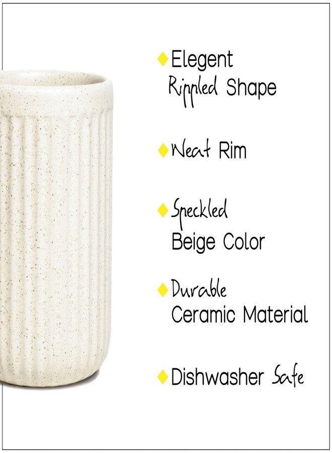 ABBI NIMO Beige Speckled Ceramic Toothbrush Holder, Rippled Cylinder Tumbler for Bathroom Countertop, Makeup Brush Holder, Pen Organizer, Multipurpose Bathroom Accessory - Image 3