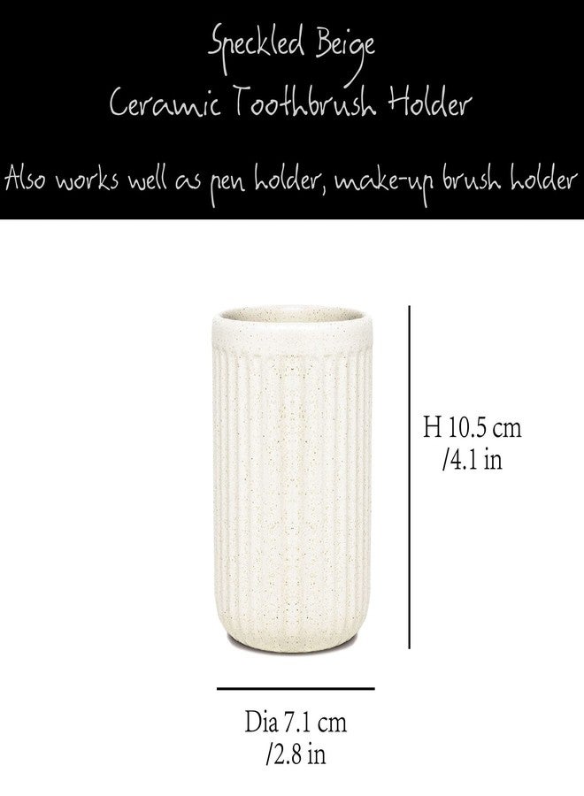 ABBI NIMO Beige Speckled Ceramic Toothbrush Holder, Rippled Cylinder Tumbler for Bathroom Countertop, Makeup Brush Holder, Pen Organizer, Multipurpose Bathroom Accessory - Image 5
