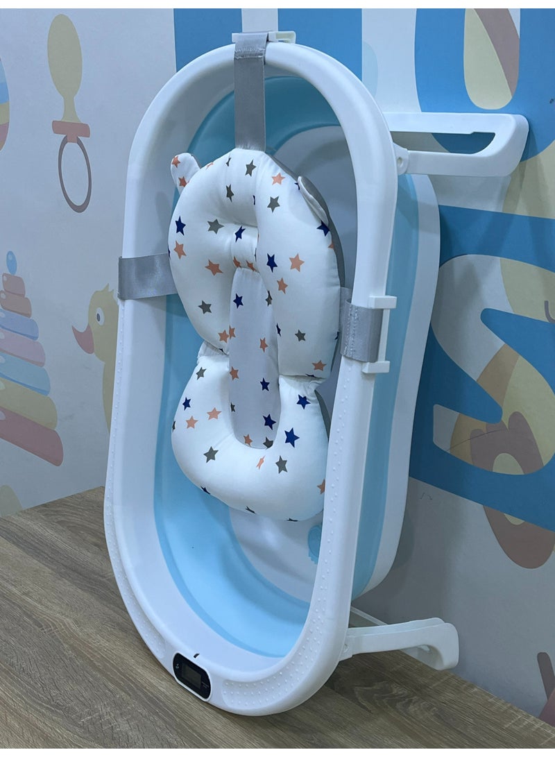 حوض استحمام سيليكون للأطفال قابل للطي مع وسادة وترمومتر – موفر للمساحة، مضاد للانزلاق، سهل التنظيف – 70×40×20 سم - Image 4