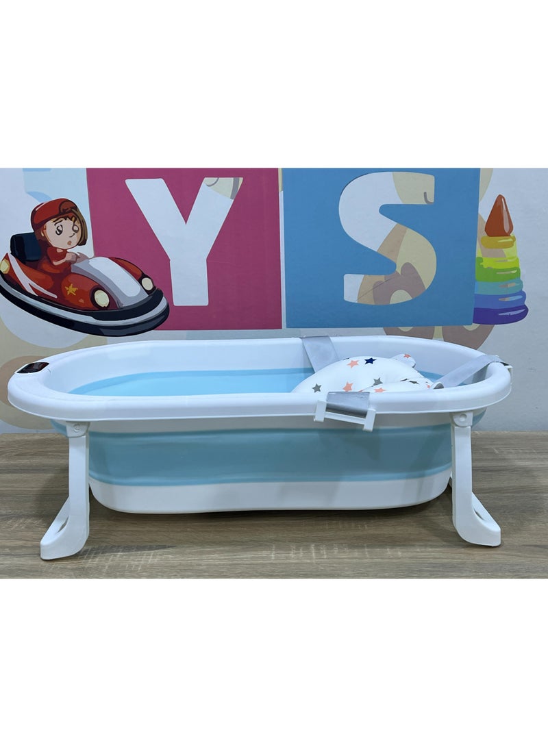 حوض استحمام سيليكون للأطفال قابل للطي مع وسادة وترمومتر – موفر للمساحة، مضاد للانزلاق، سهل التنظيف – 70×40×20 سم - Image 2