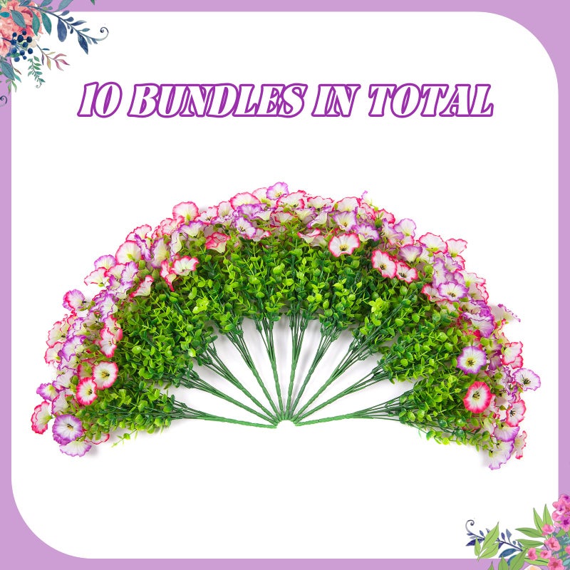 Hrobek Artificial Flowers for Outdoor Spring Summer Decoration, 10 Bundles Fake Plastic Flower Plant, Faux Colorful Silk Morning Glory Eucalyptus for Outside Garden Porch Front Door Decor, Pink White - Image 3