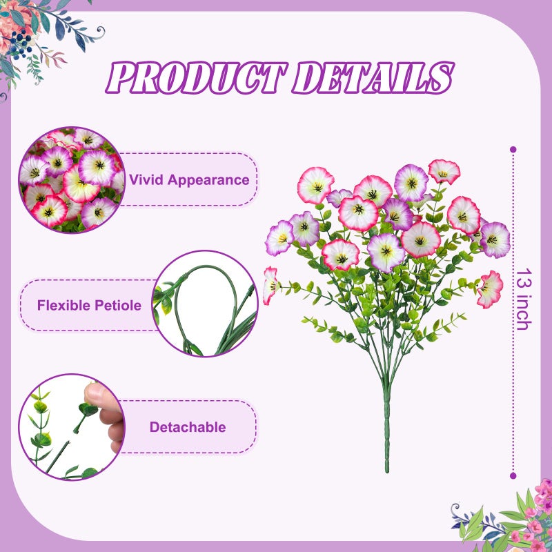 Hrobek Artificial Flowers for Outdoor Spring Summer Decoration, 10 Bundles Fake Plastic Flower Plant, Faux Colorful Silk Morning Glory Eucalyptus for Outside Garden Porch Front Door Decor, Pink White - Image 2