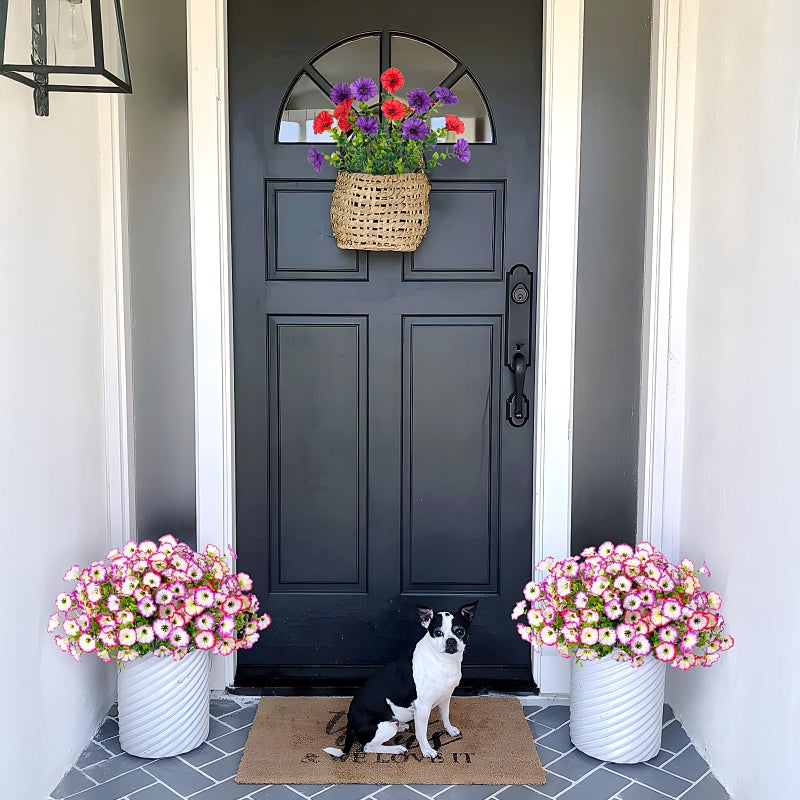 Hrobek Artificial Flowers for Outdoor Spring Summer Decoration, 10 Bundles Fake Plastic Flower Plant, Faux Colorful Silk Morning Glory Eucalyptus for Outside Garden Porch Front Door Decor, Pink White - Image 5