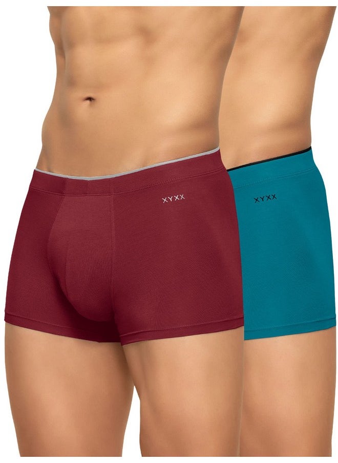 اكس واي اكس اكس - شورت رجالي كلاسيكي مطاطي سادة من XYXX (عبوة من قطعتين) (XYTRNK_R1_2_Maroon+Teal Blue_S) - Image 1