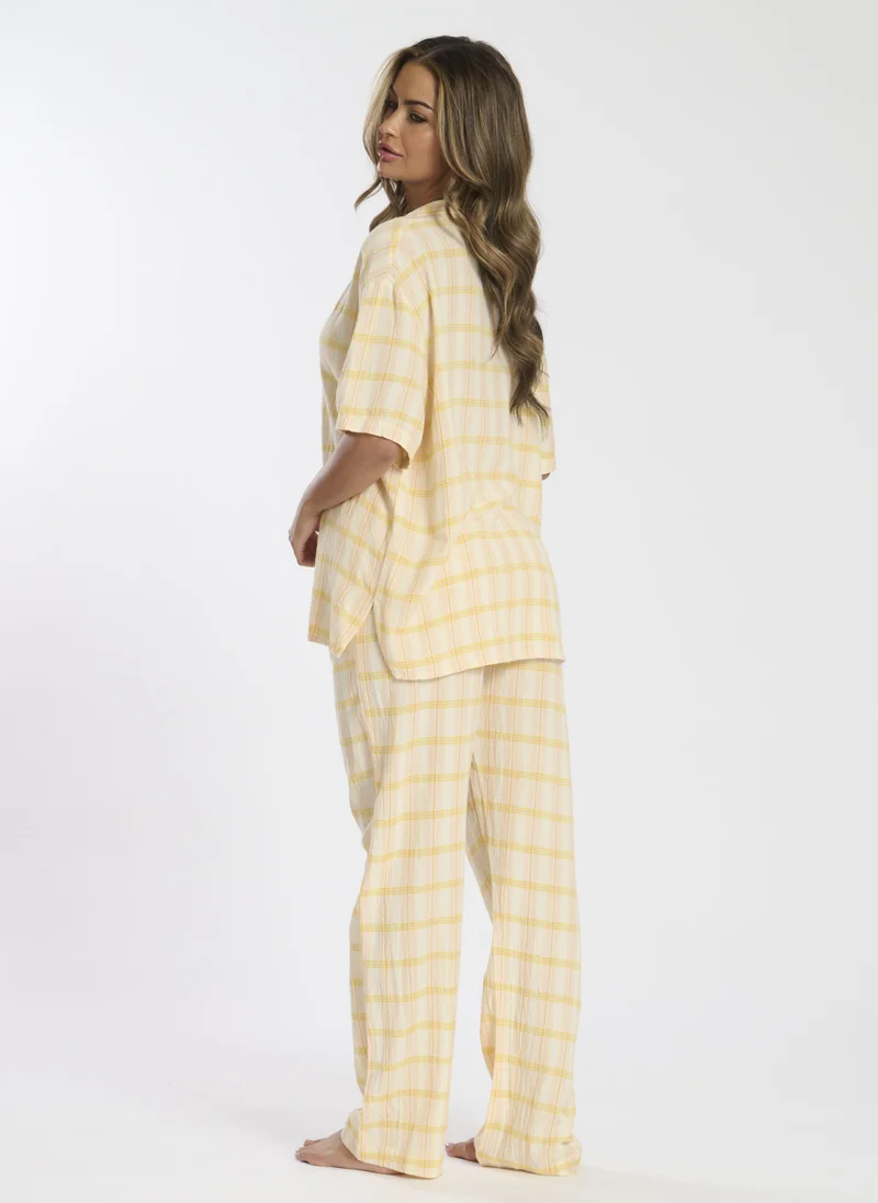 SOUTH BEACH Cotton Crinkle Traditional Trouser Long Sleeve Set