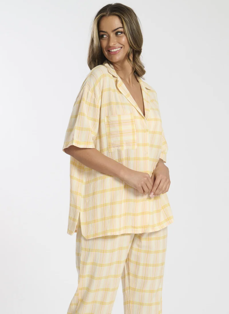 SOUTH BEACH Cotton Crinkle Traditional Trouser Long Sleeve Set