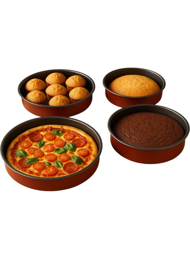 4Pcs Round Oven Trays, Non-Stick Baking Plates, Heavy Duty Carbon Steel Pizza & Cake Pans, (24 X 26 X 30 X 32cm) - Image 1