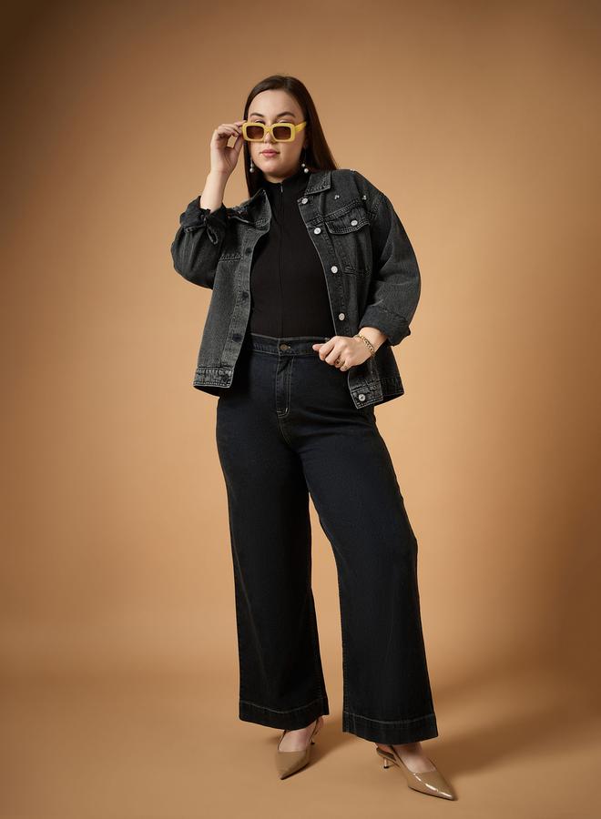 ساسافراس جاكيت جينز نسائي مقاس كبير بتفاصيل مطرزة وجيوب من ستايلي - Image 2