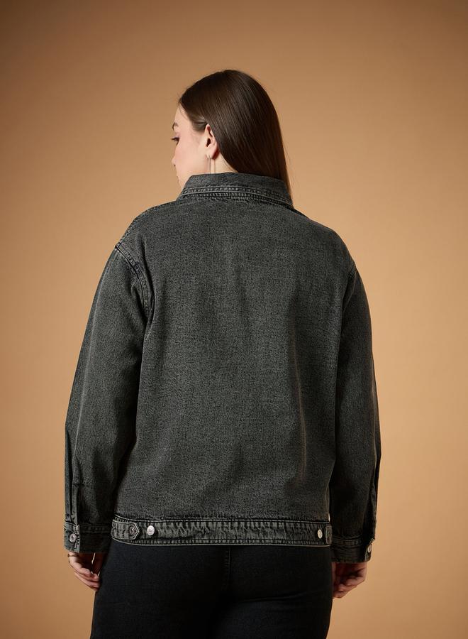 ساسافراس جاكيت جينز نسائي مقاس كبير بتفاصيل مطرزة وجيوب من ستايلي - Image 5