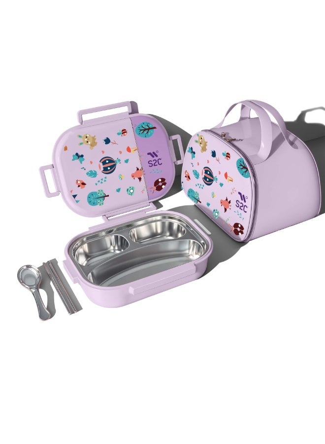 S2C LittleZen Kids Bento Lunch Box – Leak-Proof Compartmented Stainless Steel Lunch Box with Spoon | Microwavable BPA-Free Tray & Anti-Slip Base - Image 1