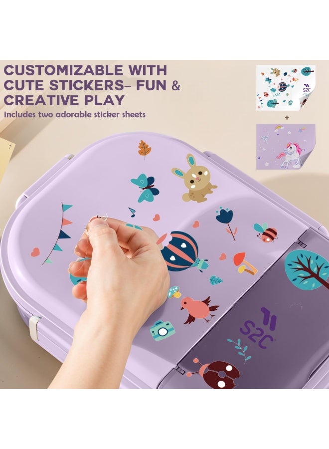 S2C LittleZen Kids Bento Lunch Box – Leak-Proof Compartmented Stainless Steel Lunch Box with Spoon | Microwavable BPA-Free Tray & Anti-Slip Base - Image 4