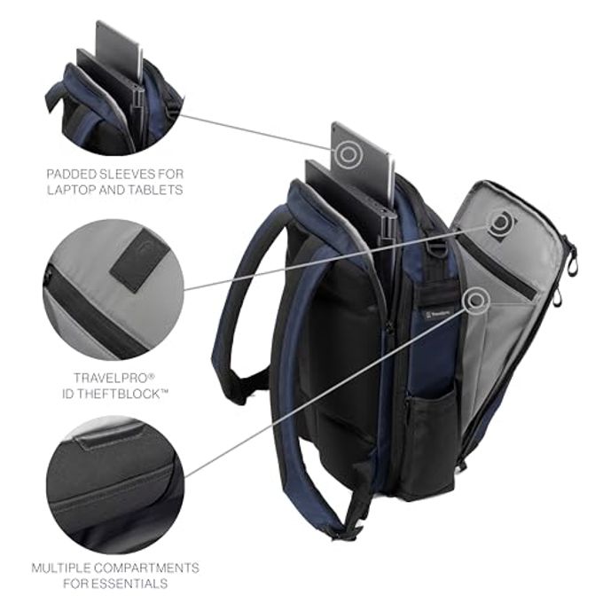 Travelpro Altitude Slim Expandable Travel Laptop Backpack 20-24L, 16 Inch Laptop, Water Resistant, Work, Business, Men And Women, Aviator Navy - Image 3