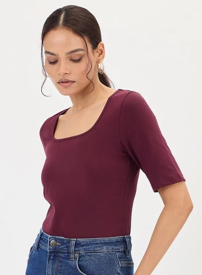 Femmella Wine Cotton Short Sleeve Knit Bodysuit