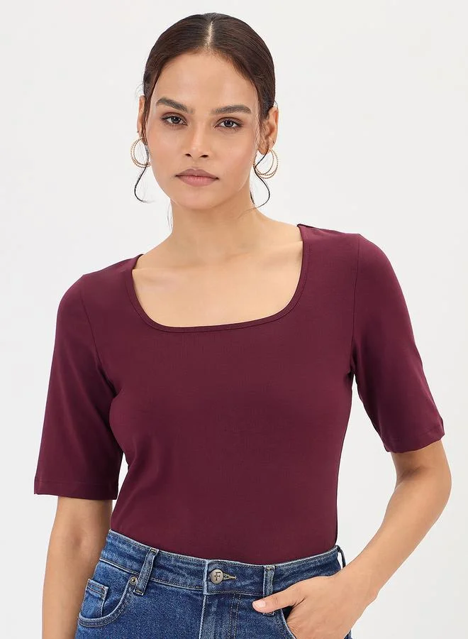 Femmella Wine Cotton Short Sleeve Knit Bodysuit