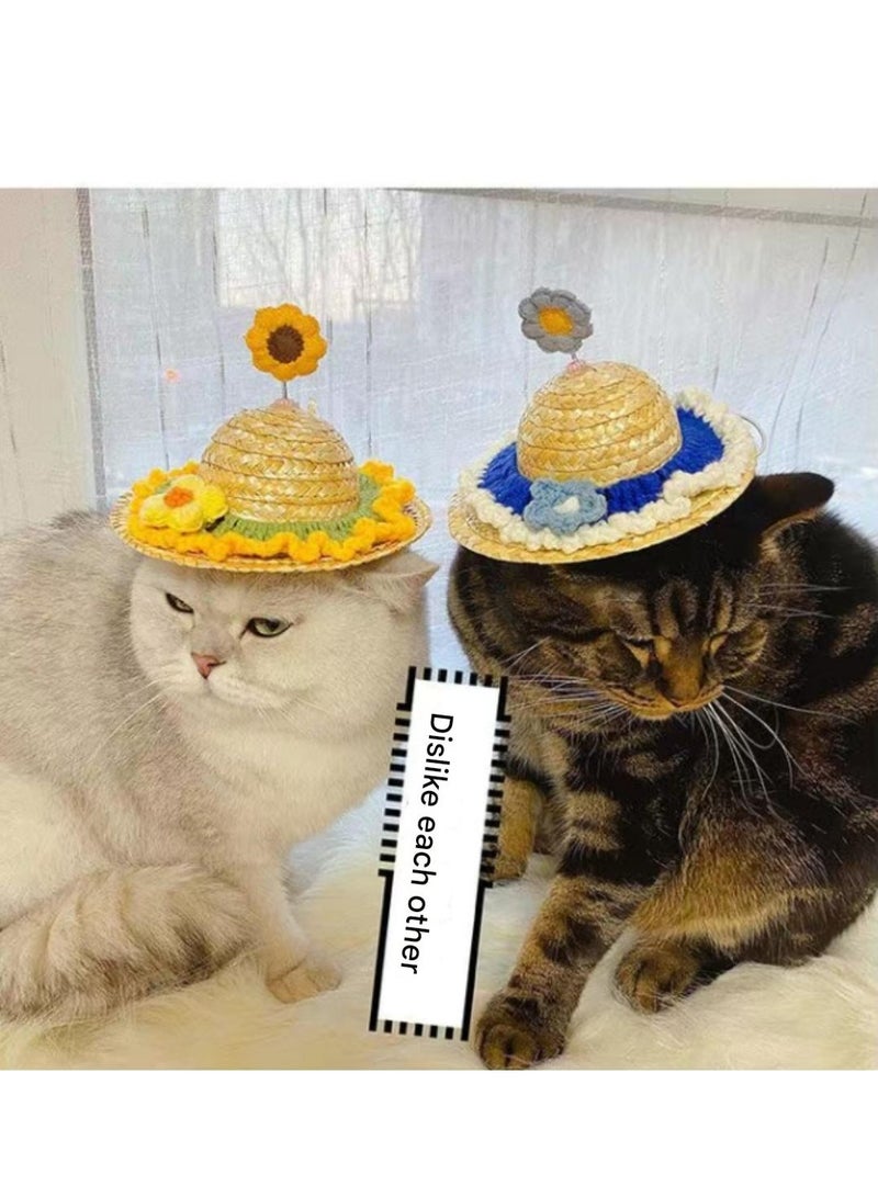 A.M Creative Cute Pet Straw Hat with Adjustable Rope & Metal Spring Pet Sombrero Hat Cat Straw Hat Dog Sun Cap for Summer and Outdoor - Image 2