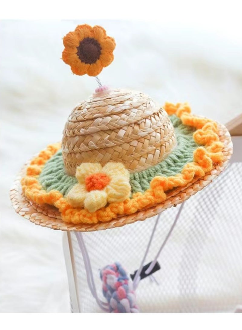 A.M Creative Cute Pet Straw Hat with Adjustable Rope & Metal Spring Pet Sombrero Hat Cat Straw Hat Dog Sun Cap for Summer and Outdoor - Image 3