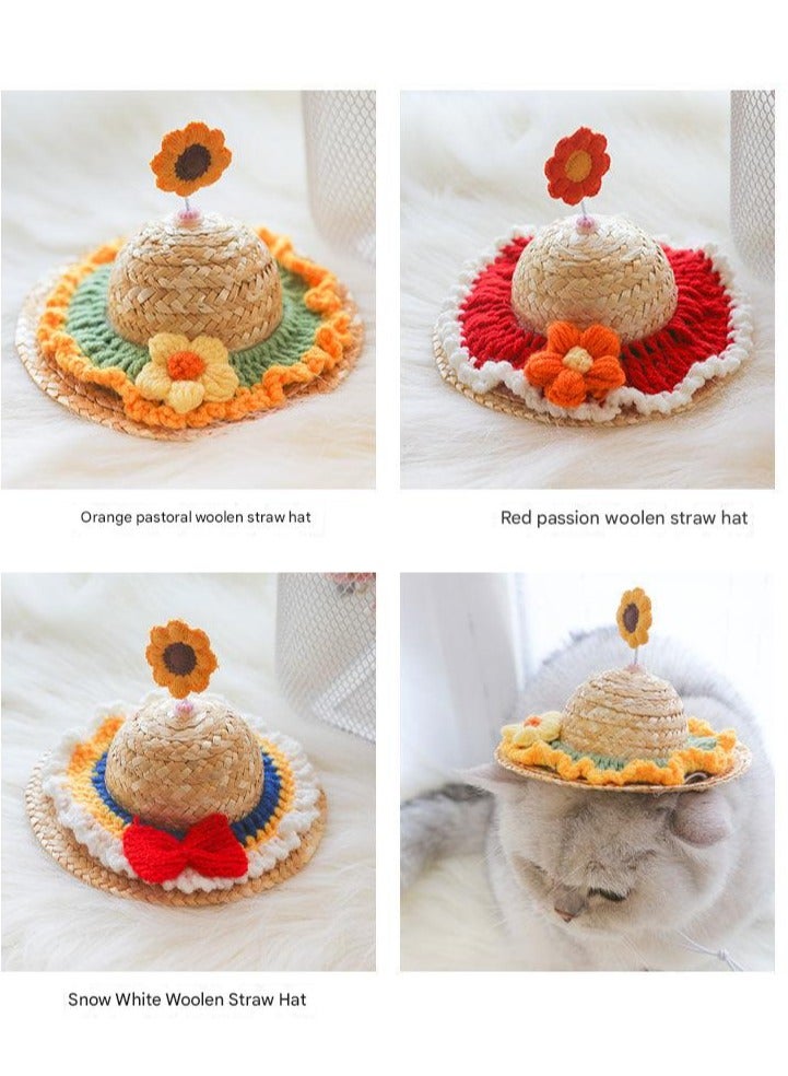 A.M Creative Cute Pet Straw Hat with Adjustable Rope & Metal Spring Pet Sombrero Hat Cat Straw Hat Dog Sun Cap for Summer and Outdoor - Image 4