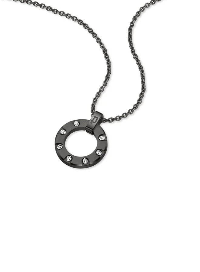 POLICE Gunport Grey Stainless Steel Sphere Pendant Necklace for Men
