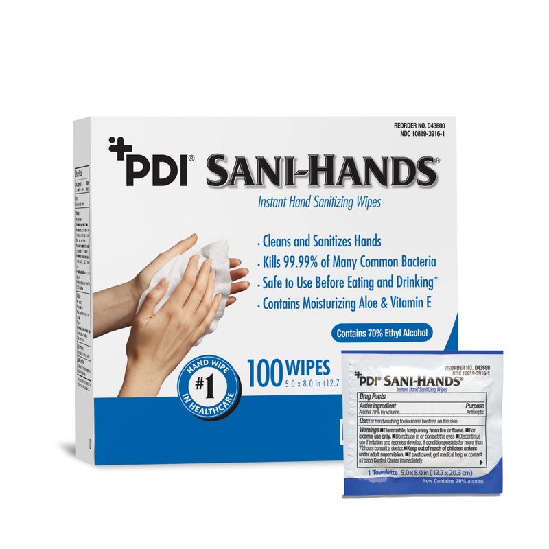 PDI Sani-Hands Hand Sanitizer Wipes 100 Packets Per Box - Image 1