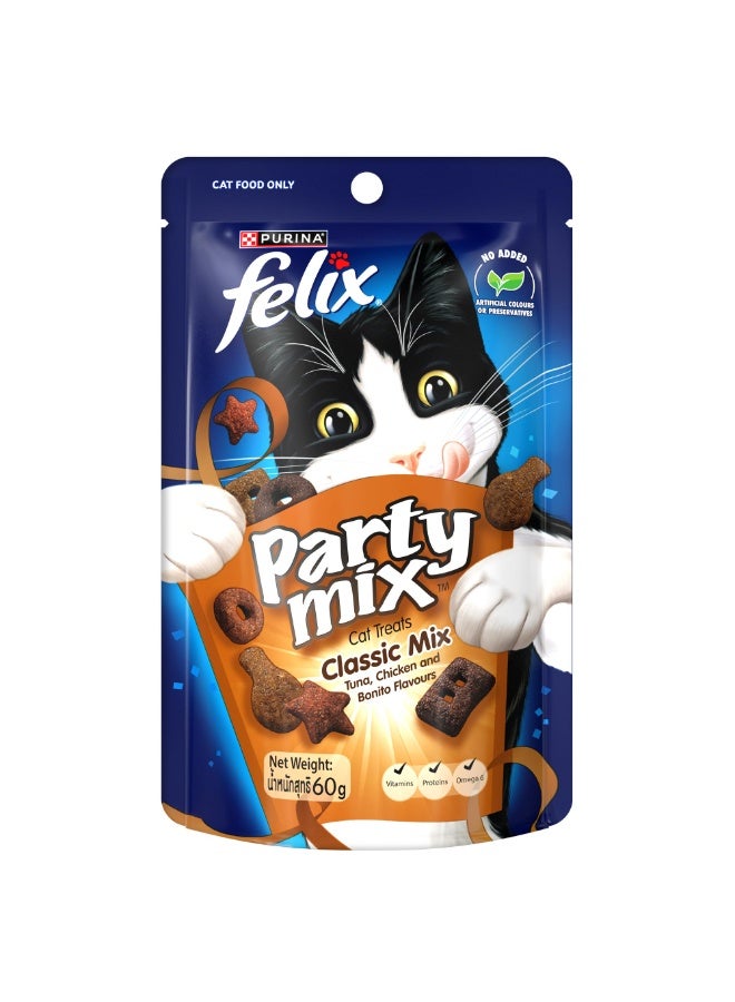 فيلكس بورينا فيليكس بارتي ميكس كلاسيك ميكس مكافآت القطط 60 جرام بنكهة التونة والدجاج والبونيتو، وجبة خفيفة مقرمشة مع الفيتامينات وأوميجا 6 - Image 4