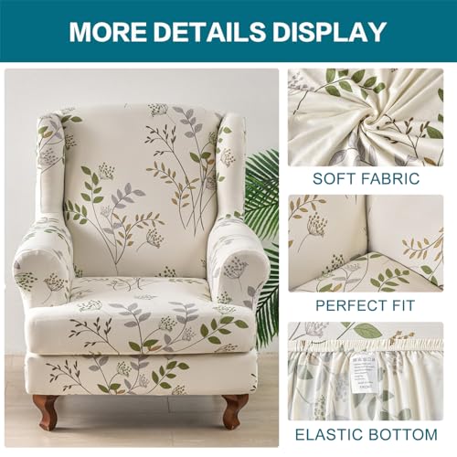 KRFOONN Wingback Chair Covers Slipcovers 2 Piece Stretch Wing Chair Covers Spandex Slipcovers Wingback Sofa Covers Armchair Covers NonSlip Furniture Protector for Living Room Wingback Chairs A20 - Image 3