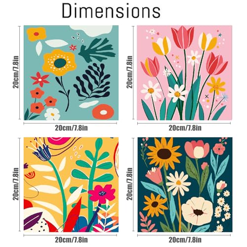 FQOVKYN 4 Pack Paint by Numbers Kit for Adults with Frame Flower Easy, Abstract Art Floral Framed Painting by Numbers on Canvas, DIY Acrylic Watercolor Oil Paint Kits for Home Decor 8 x 8 Inch - Image 2