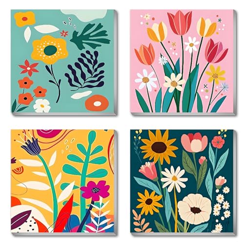 FQOVKYN 4 Pack Paint by Numbers Kit for Adults with Frame Flower Easy, Abstract Art Floral Framed Painting by Numbers on Canvas, DIY Acrylic Watercolor Oil Paint Kits for Home Decor 8 x 8 Inch - Image 1