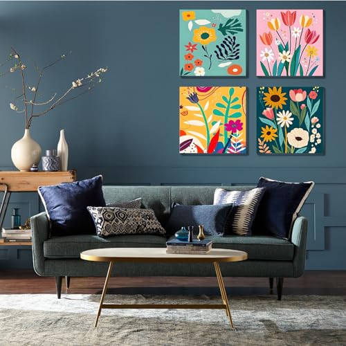 FQOVKYN 4 Pack Paint by Numbers Kit for Adults with Frame Flower Easy, Abstract Art Floral Framed Painting by Numbers on Canvas, DIY Acrylic Watercolor Oil Paint Kits for Home Decor 8 x 8 Inch - Image 5