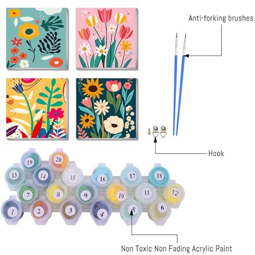 FQOVKYN 4 Pack Paint by Numbers Kit for Adults with Frame Flower Easy, Abstract Art Floral Framed Painting by Numbers on Canvas, DIY Acrylic Watercolor Oil Paint Kits for Home Decor 8 x 8 Inch - Image 3