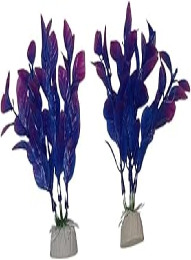 2PCS Artificial Aquarium Plants Plastic Fish Tank Plants Decorati ons Aquatic Plant Colorful Water Plant Small Size (Blue & Purple)