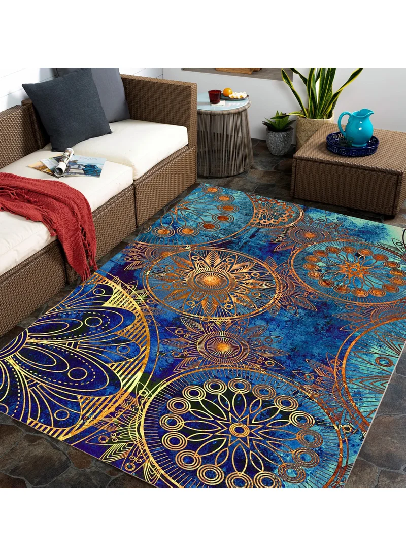 Vagonik Wagonik Ethnic Mandala Patterned Digital Printed Carpet Non-Slip Based Washable Carpet