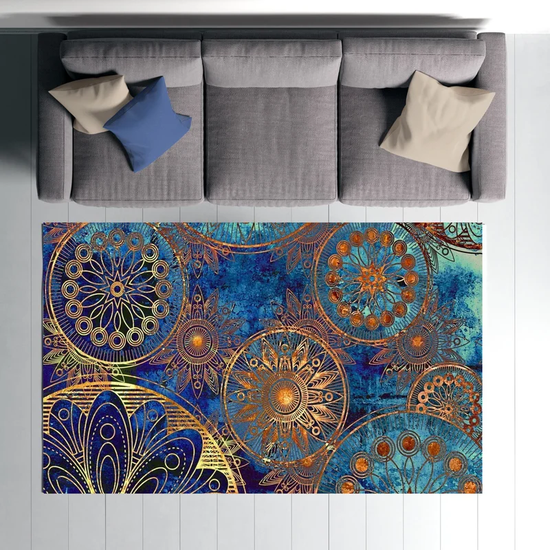 فاجونيك Wagonik Ethnic Mandala Patterned Digital Printed Carpet Non-Slip Based Washable Carpet