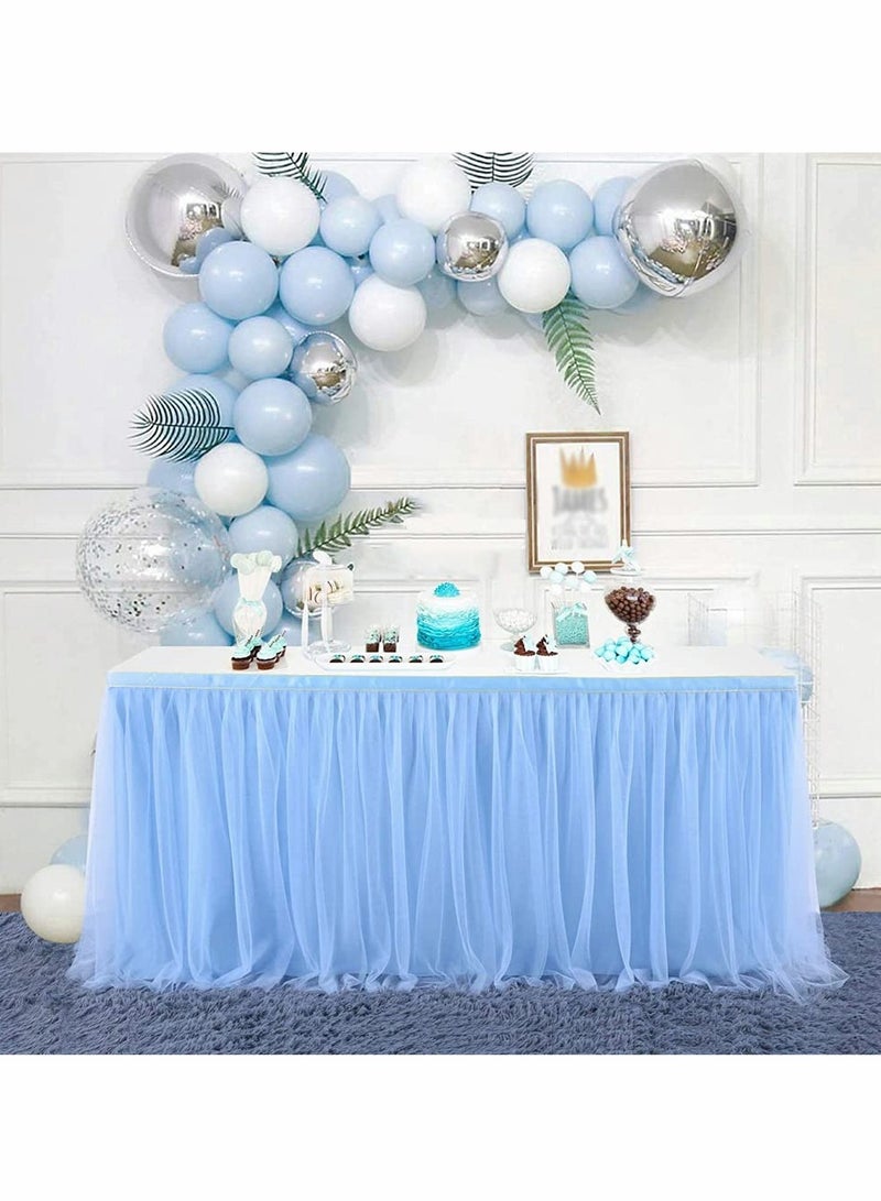 KASTWAVE Blue Table Skirt, Table Skirt Tulle Decor Tablecloth Fluffy for Bridal Baby Shower Party, Wedding, Birthday Party & Home Chair Decoration, Table Skirting (72 * 30 Inches) - Image 1